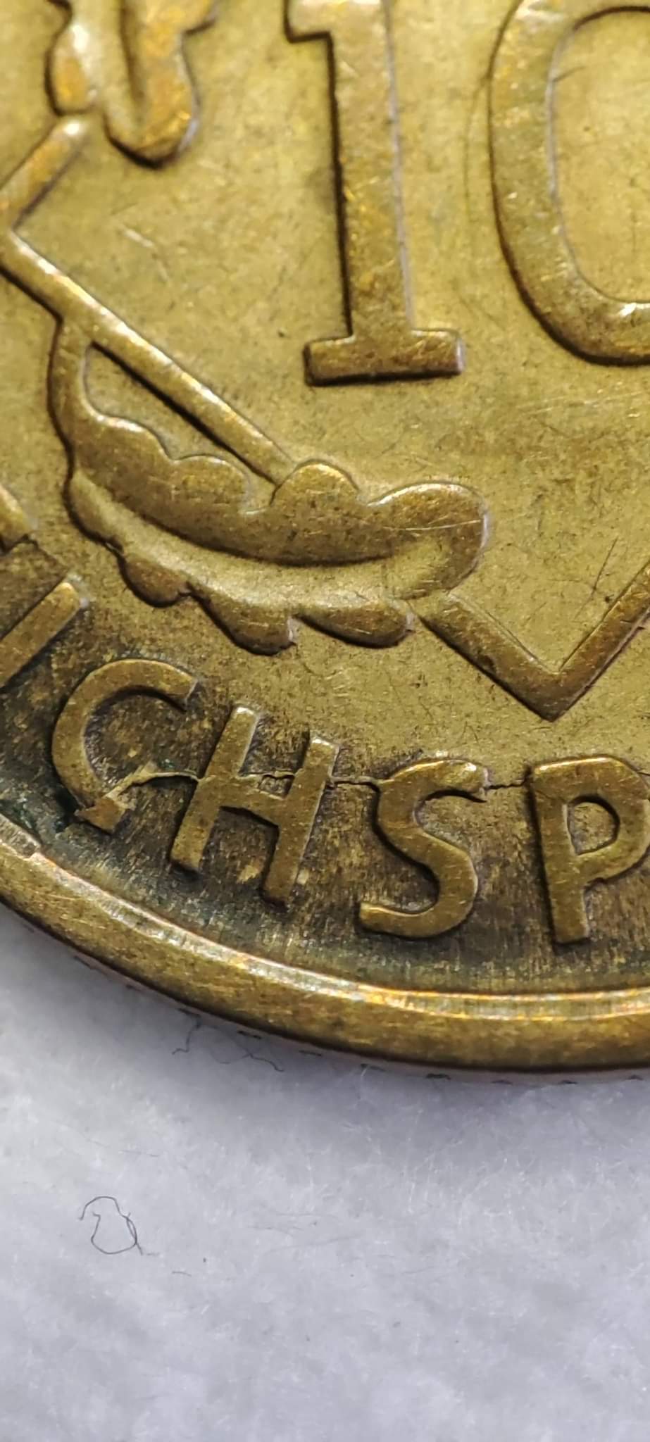 10-Reichspfennig-1925-D---Germany---Die-Cracks-Pre-Cud